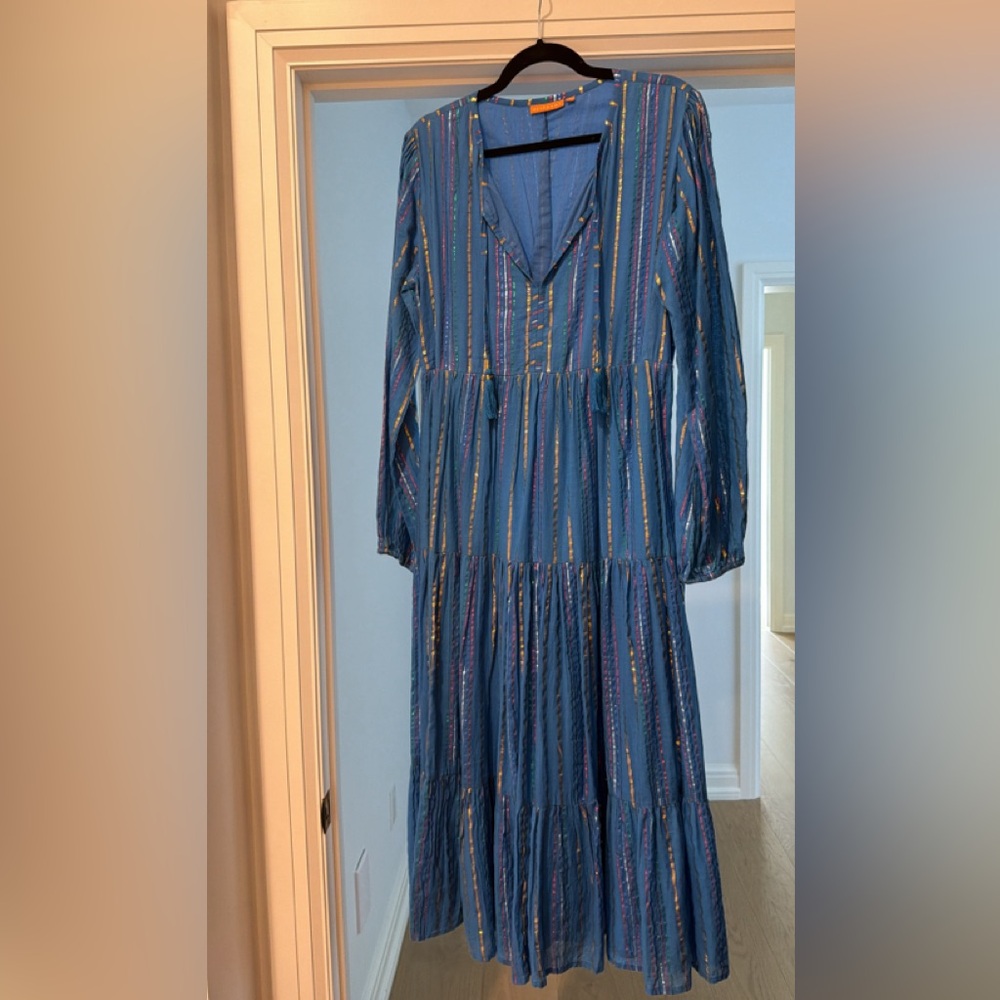 Oliphant Blue Dress with Multicolor Stripes